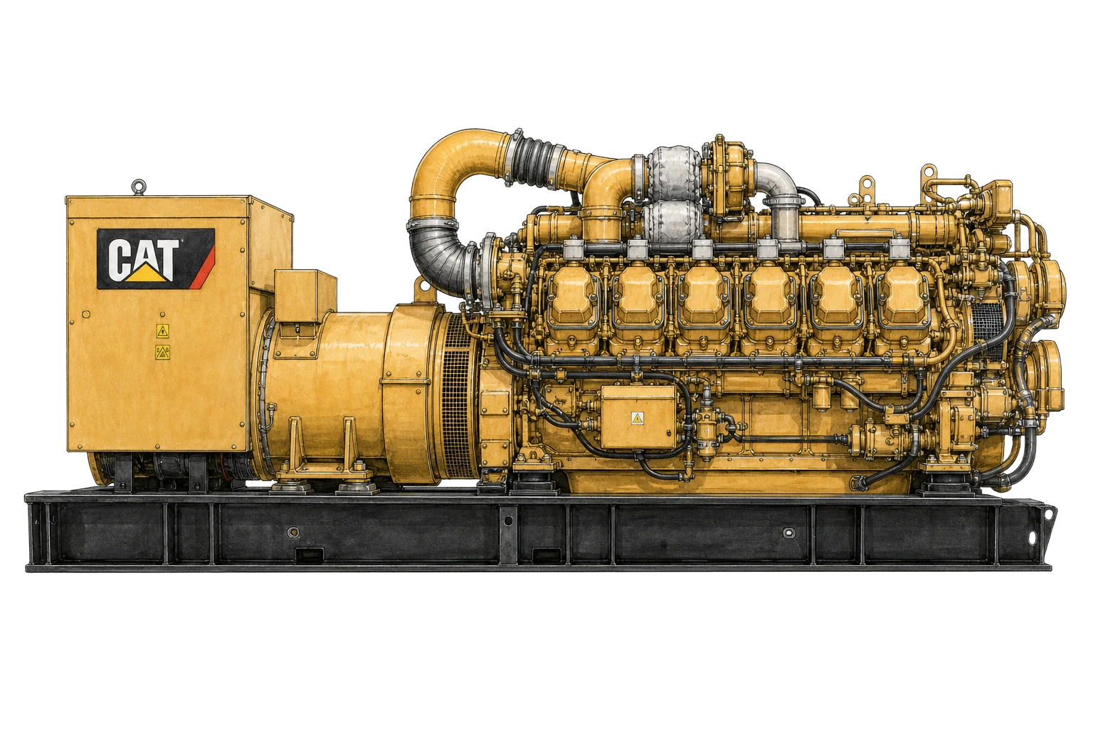 Cutaway drawing of the CAT 3512C gas generator on open skid