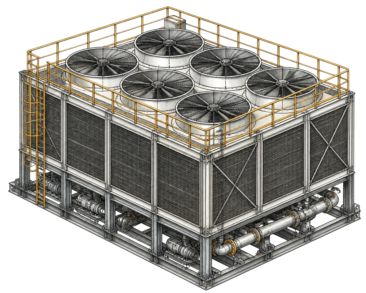 Closed-loop industrial cooling tower skid